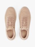 Beige Leather Metallic Logo Court Trainers  Women
