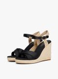 Negru Sandale Espadrile Cu Toc Wedge Si Bretele Din Satin  Femei