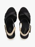 Negru Sandale Espadrile Cu Toc Wedge Si Bretele Din Satin  Femei