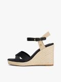 Negru Sandale Espadrile Cu Toc Wedge Si Bretele Din Satin  Femei