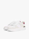 White Leather Mixed Texture Court Trainers  Women