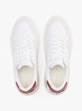 White Leather Mixed Texture Court Trainers  Women
