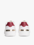 White Leather Mixed Texture Court Trainers  Women