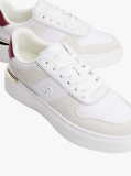 White Leather Mixed Texture Court Trainers  Women