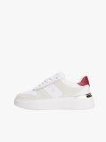 White Leather Mixed Texture Court Trainers  Women