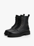 Black Pebble Grain Leather Chunky Boots  Women