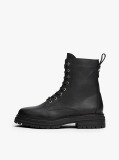 Black Pebble Grain Leather Chunky Boots  Women