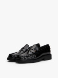 Black Leather Square Toe Loafers  Women