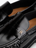 Black Leather Square Toe Loafers  Women