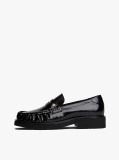 Black Leather Square Toe Loafers  Women
