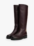 Brown Leather TH Monogram Horsebit Riding Boots  Women