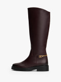 Brown Leather TH Monogram Horsebit Riding Boots  Women