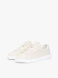 Beige Lightweight Leather Cupsole Court Trainers  Women