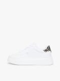 Alb Snow Leopard Heel Sneakers Cu Platforma Din Piele   Femei