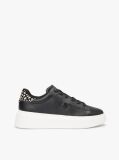 Negru Snow Leopard Heel Sneakers Cu Platforma Din Piele   Femei