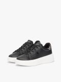 Negru Snow Leopard Heel Sneakers Cu Platforma Din Piele   Femei