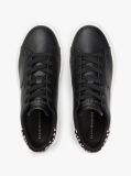 Negru Snow Leopard Heel Sneakers Cu Platforma Din Piele   Femei
