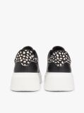 Negru Snow Leopard Heel Sneakers Cu Platforma Din Piele   Femei