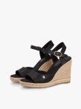 Negru Satin Espadrile Cu Talpa Inalta Si Monogram TH  Femei
