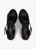 Negru Satin Espadrile Cu Talpa Inalta Si Monogram TH  Femei