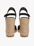 Negru Satin Espadrile Cu Talpa Inalta Si Monogram TH  Femei