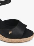 Negru Satin Espadrile Cu Talpa Inalta Si Monogram TH  Femei