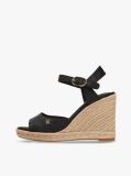 Negru Satin Espadrile Cu Talpa Inalta Si Monogram TH  Femei