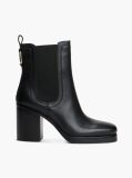 Black Leather Square Toe Block Heel Chelsea Boots  Women