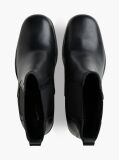 Black Leather Square Toe Block Heel Chelsea Boots  Women