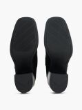 Black Leather Square Toe Block Heel Chelsea Boots  Women