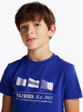 Blue Tricou Cu Guler Rotund Si Steag Grafic  Baieti