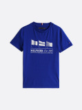 Blue Tricou Cu Guler Rotund Si Steag Grafic  Baieti