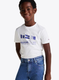 Alb Tricou Cu Guler Rotund Si Steag Grafic  Baieti
