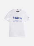 Alb Tricou Cu Guler Rotund Si Steag Grafic  Baieti