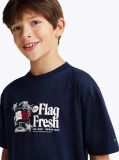 Blue Tricou Cu Slogan Steag  Baieti