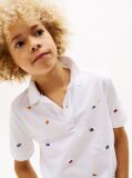 Alb Tricou Polo Cu Steagul Hilfiger  Baieti