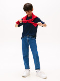 Blue Tricou Cu Guler Rotund Si Broderie Steag  Baieti