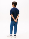 Blue Tricou Cu Guler Rotund Si Broderie Steag  Baieti