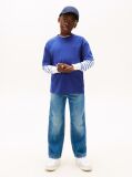 Blue Tricou Cu Guler Rotund Si Broderie Steag  Baieti