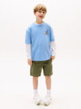 Blue Tricou Texturat Cu Grafica Pe Spate  Baieti