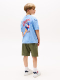 Blue Tricou Texturat Cu Grafica Pe Spate  Baieti