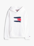 Alb Hanorac Cu Gluga Si Emblema Steag Hilfiger  Baieti