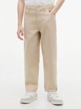 Bej Herringbone Pantaloni Twill Cu Picior Evazat Barrel  Baieti