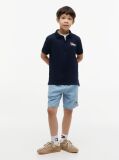 Blue Tricou Polo Cu Croiala Normala Si Broderie Grafica  Baieti