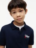 Blue Tricou Polo Cu Croiala Normala Si Broderie Grafica  Baieti