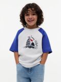 Blue Tricou Cu Maneci Raglan Blocuri De Culoare Si Logo  Baieti