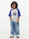 Blue Tricou Cu Maneci Raglan Blocuri De Culoare Si Logo  Baieti