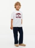 Alb T-Shirt Din Jerseu Cu Guler Rotund Si Logo  Baieti