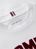 Alb T-Shirt Din Jerseu Cu Guler Rotund Si Logo  Baieti