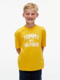 Galben T-Shirt Din Jerseu Cu Guler Rotund Si Logo  Baieti